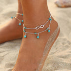 1 pc Double layer Chain Turquoise Infinity Anklet Barefoot Foot Beach Jewellery-0